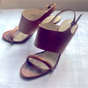 $195 Kors Michael Kors saddle brown genuine Leather high heel sandals women’s 7M